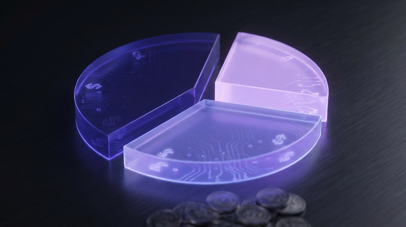 Token cost breakdown pie input output cached indigo violet 2026