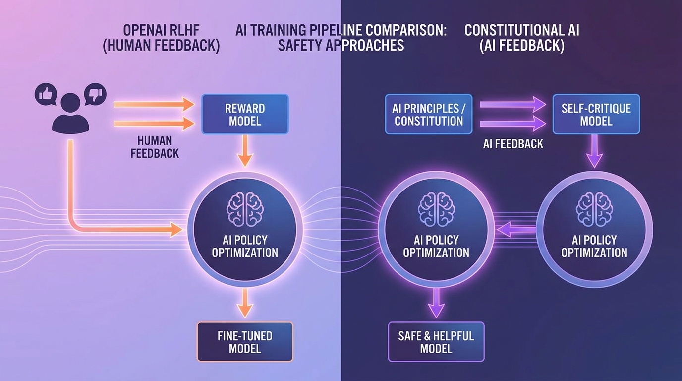 So sánh AI safety RLHF vs Constitutional AI hai pipeline