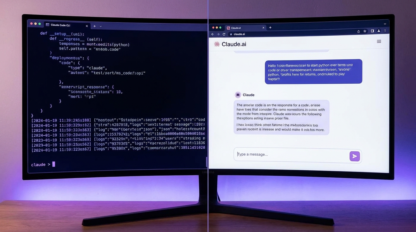 Claude Code CLI terminal vs Claude.ai chat interface comparison
