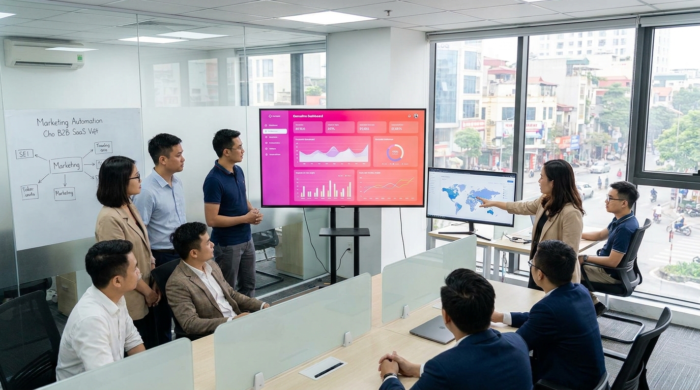 Minh họa tổng quan marketing automation cho b2b saas việt trong doanh nghiệp SME Việt