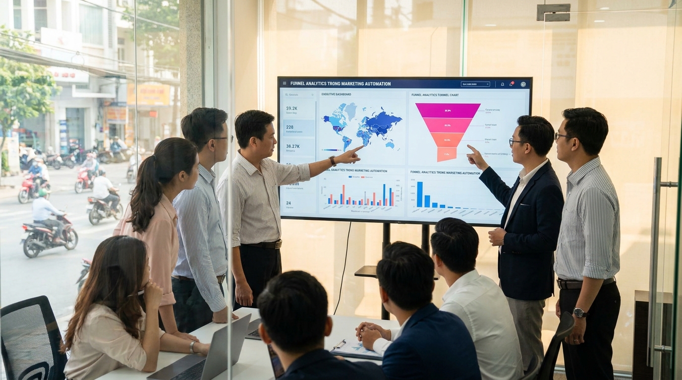 Minh họa tổng quan funnel analytics trong marketing automation trong doanh nghiệp SME Việt