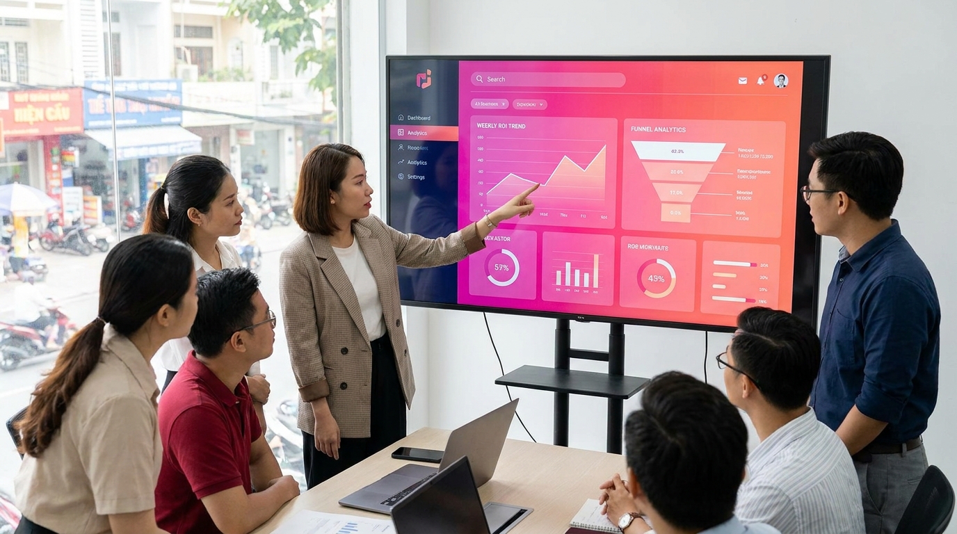 Minh họa funnel analytics trong marketing automation cho SME Việt trong quy trình vận hành 2026