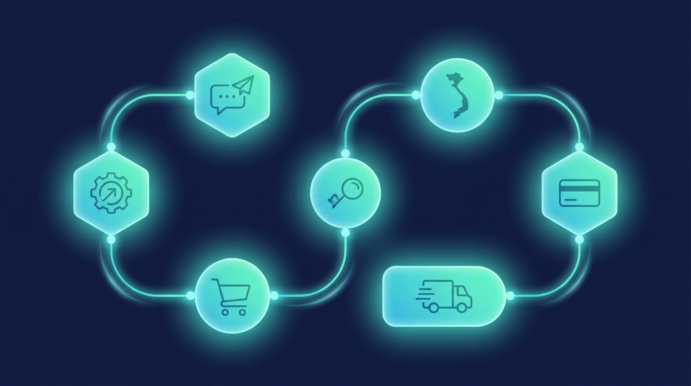 Telegram bot business automation Vietnam ecommerce flow chart
