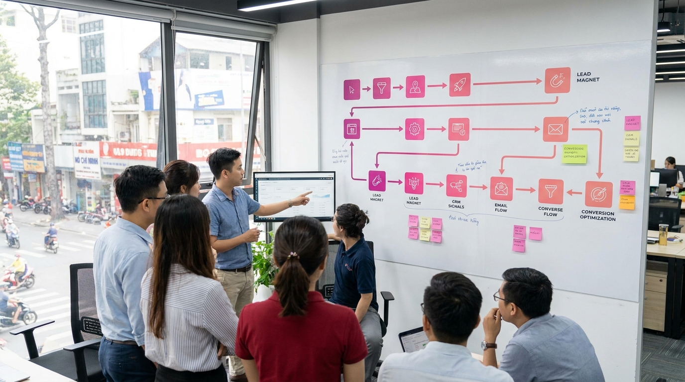 Minh họa lead magnet conversion optimization cho SME Việt trong quy trình vận hành 2026