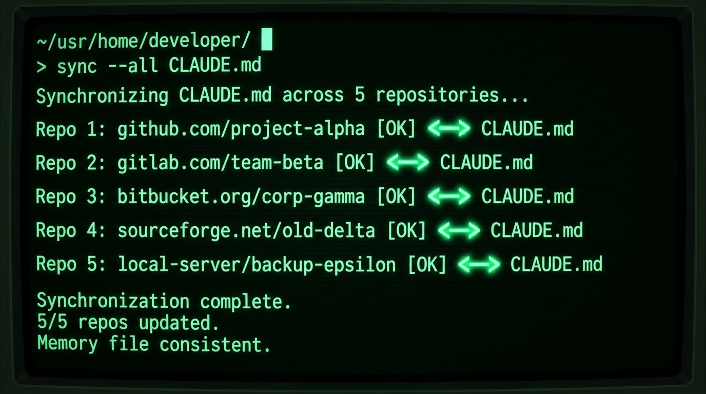 CLAUDE.md sync arrows across 5 repositories