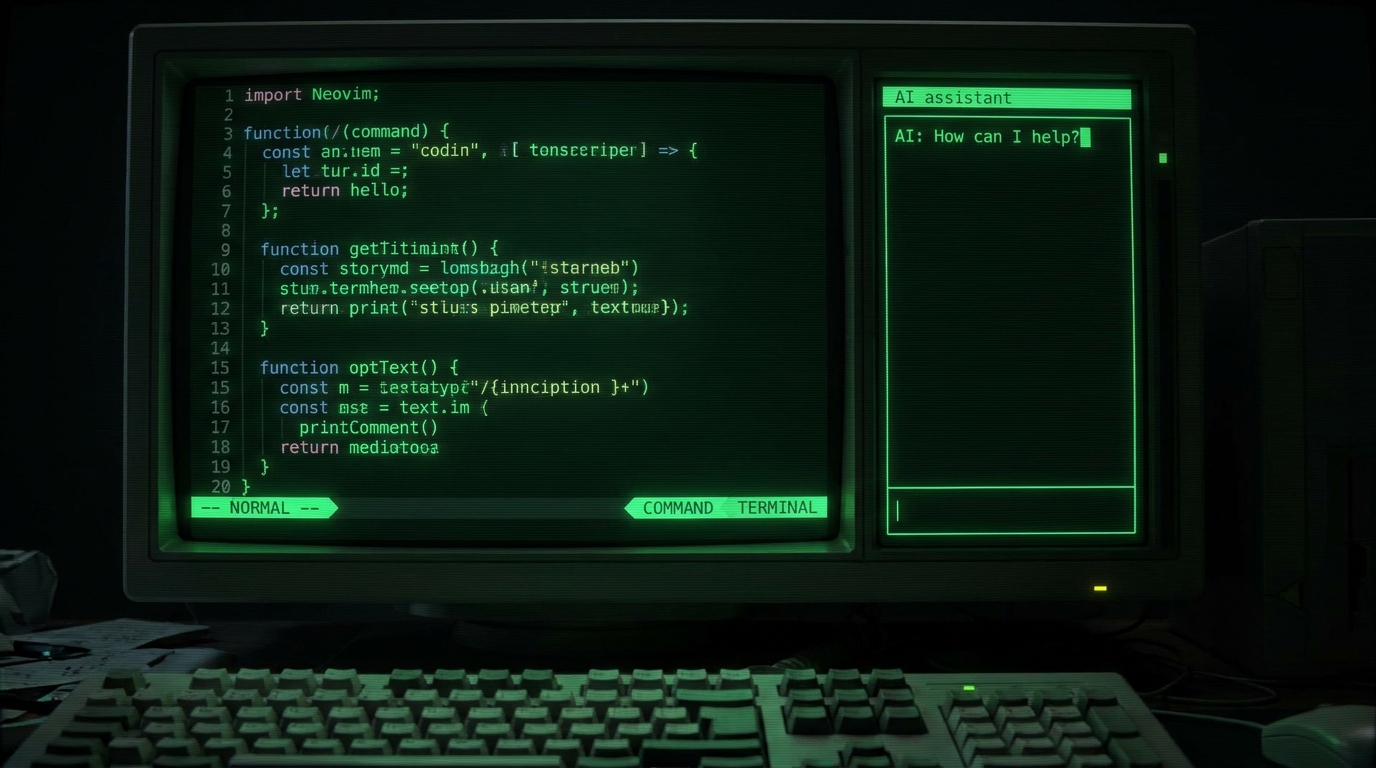 Dark Neovim editor with Claude Code AI assistant docked beside