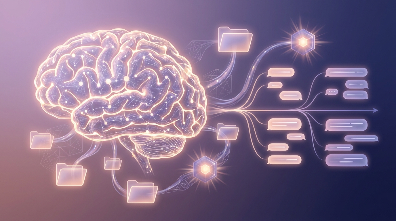 Mạng lưới neural và bong bóng hội thoại nối qua các ô nhớ