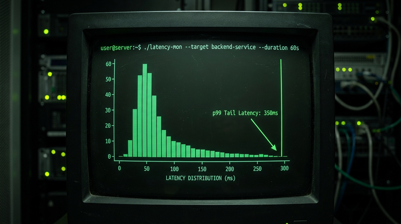 Latency histogram p99 tail latency line annotation