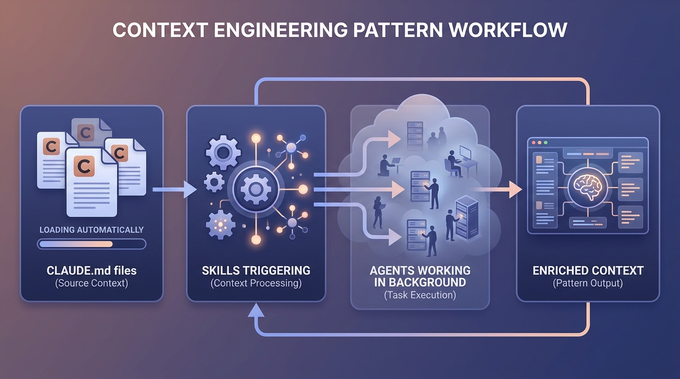 Workflow infographic context engineering với CLAUDE.md và skills