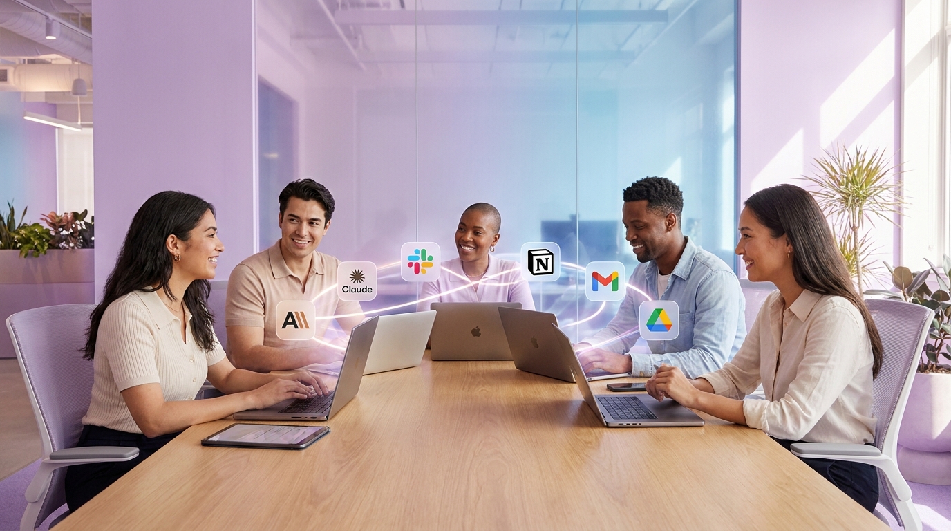 Team collaboration với 5 knowledge worker kết nối qua Claude workspace